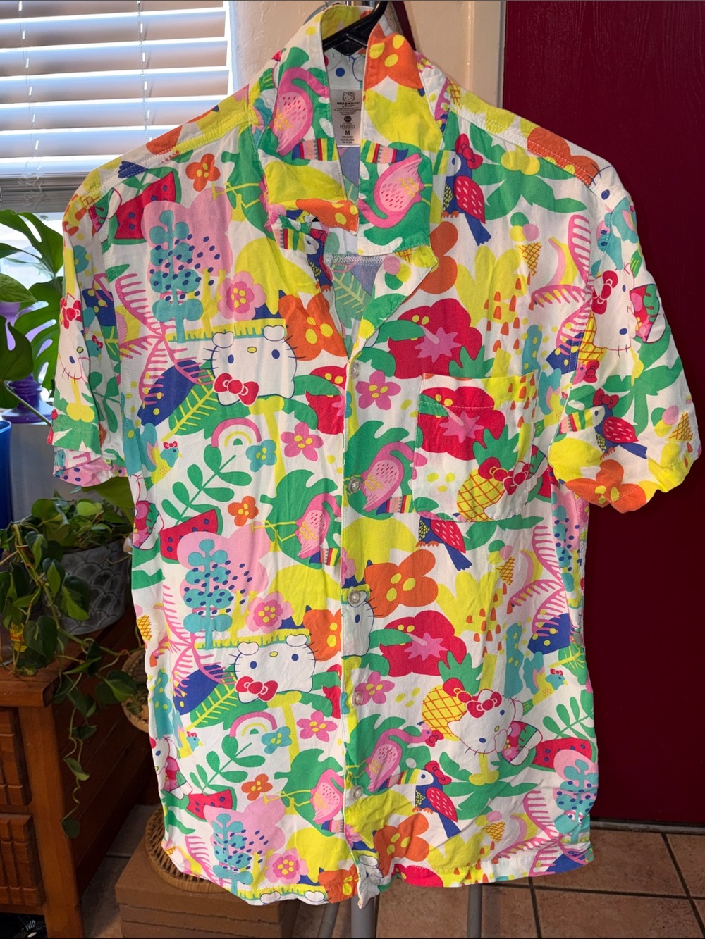 Hello Kitty Vibrant Multicolor Short-Sleeve Button-Down Shirt for Men